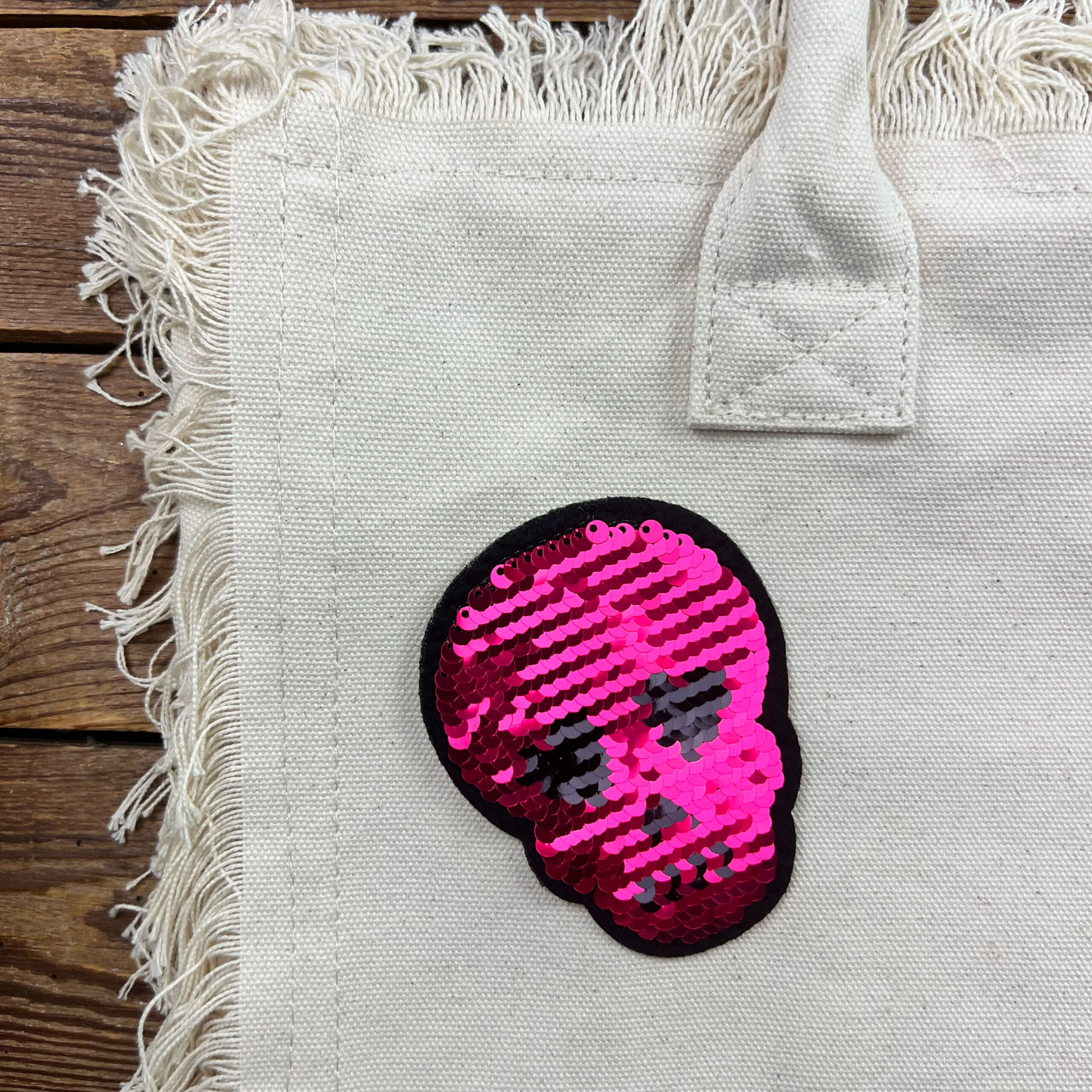 Borsa in tela con labbra rosa paillettes
