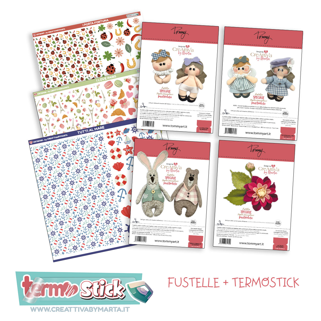 Kit creativi con carte decorative e fustelle