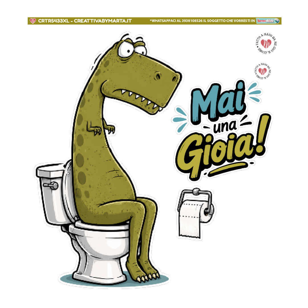 Dinosauro cartoon seduto sul water
