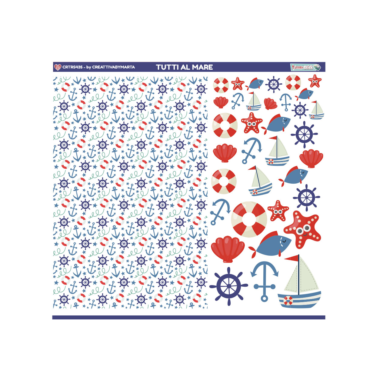 Carta decorativa tema mare con ancore e barche
