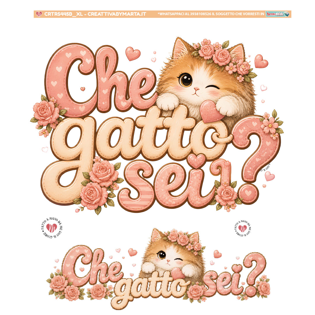 Gattino kawaii con scritta Che gatto sei