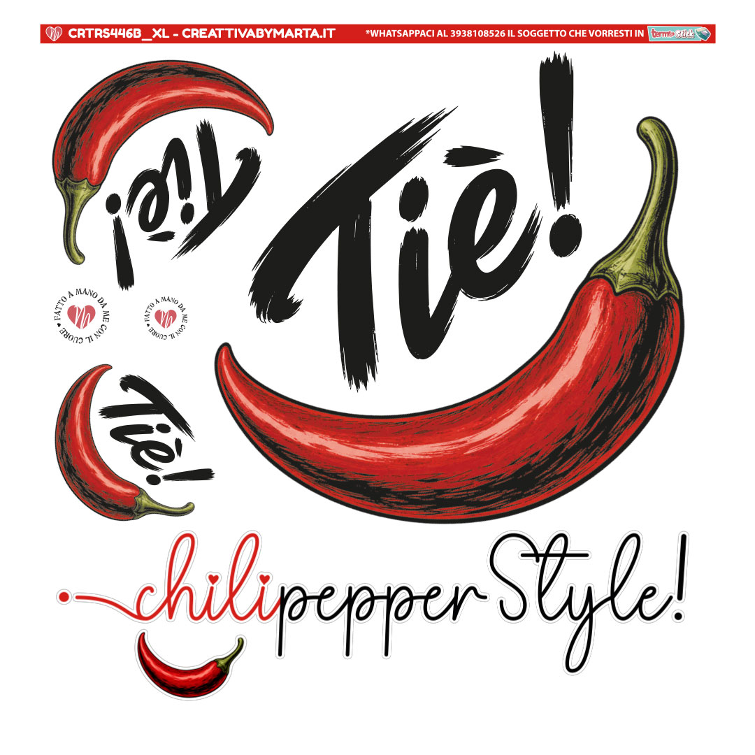 Illustrazione peperoncini rossi con scritta Olé e Tie