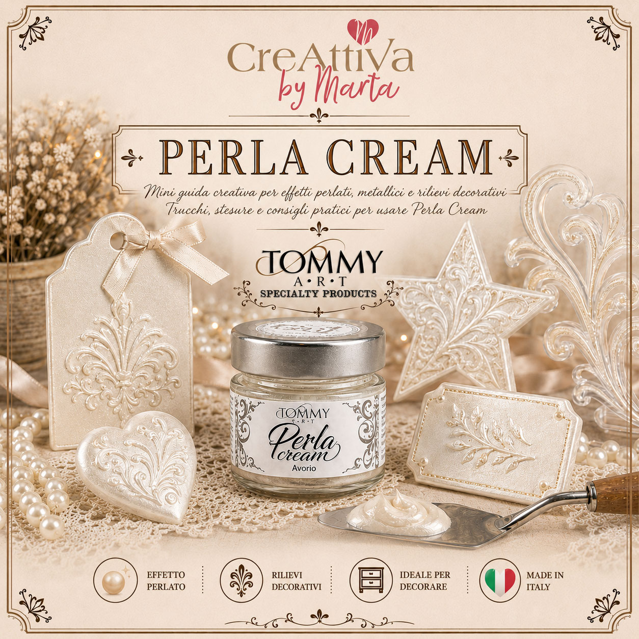 Barattolo Perla Cream con decorazioni effetto perlato