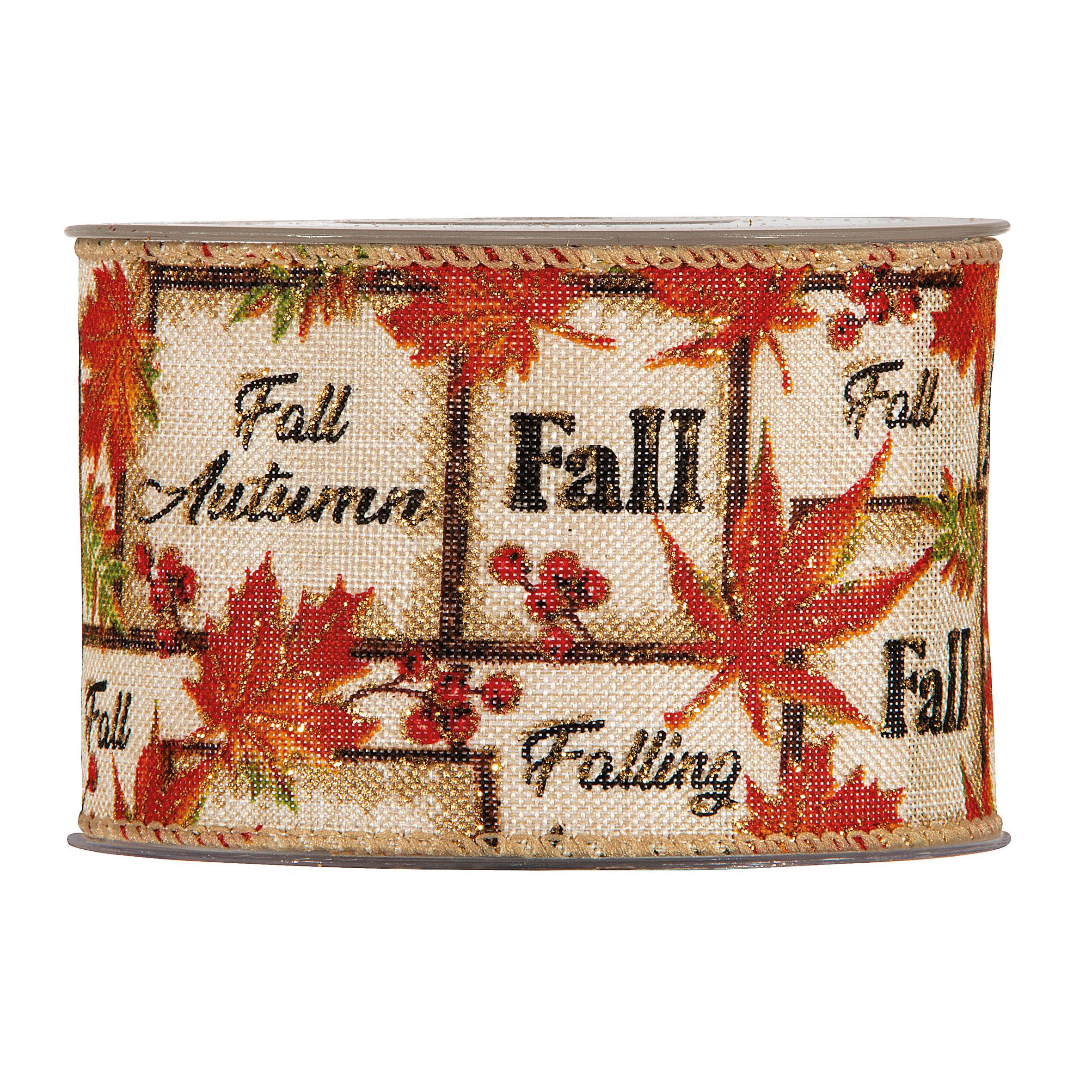 Nastro decorativo autunnale con foglie rosse glitterate