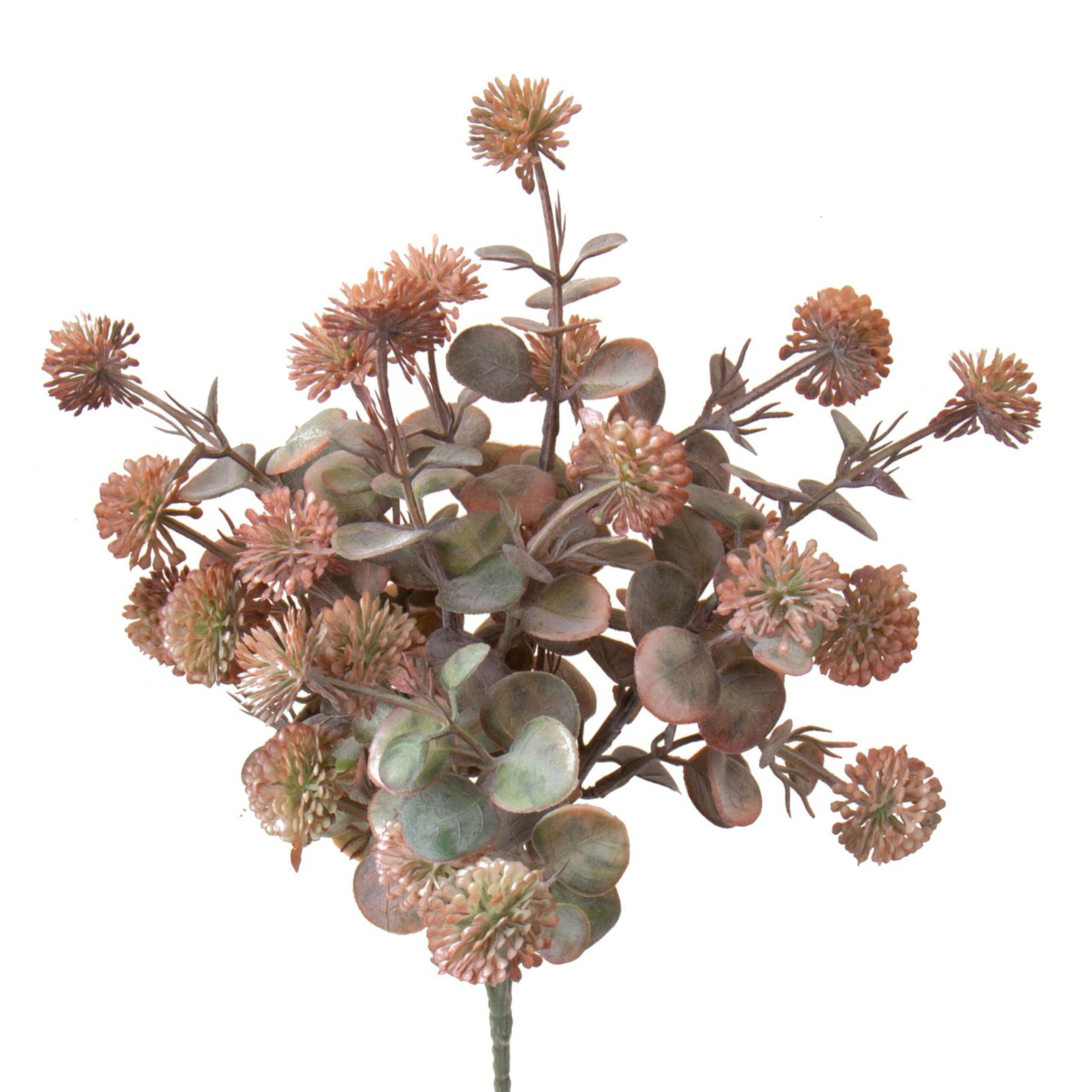 Ramo decorativo con foglie tonde e fiori rosati
