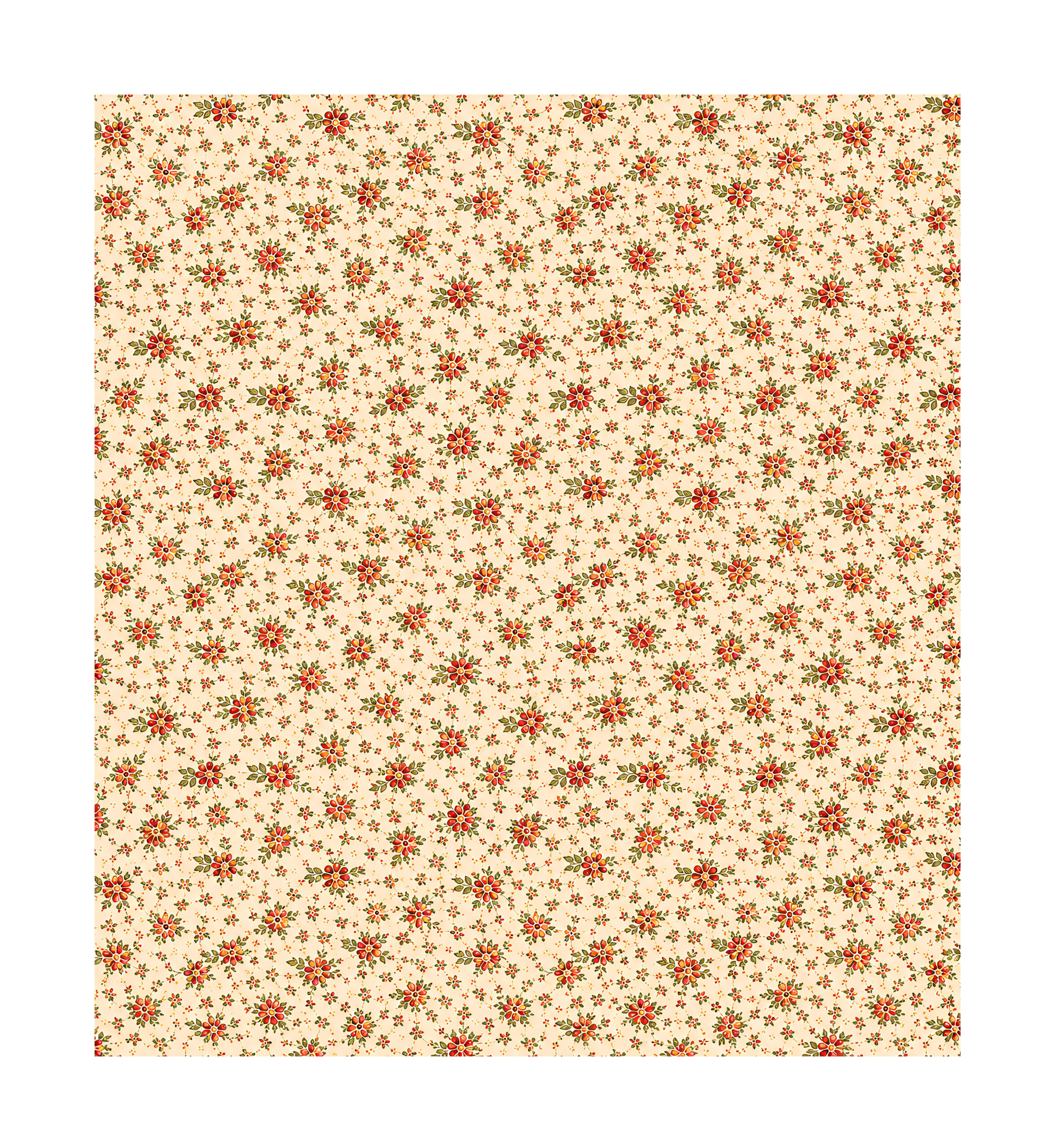Motivo floreale rosso e verde su sfondo beige