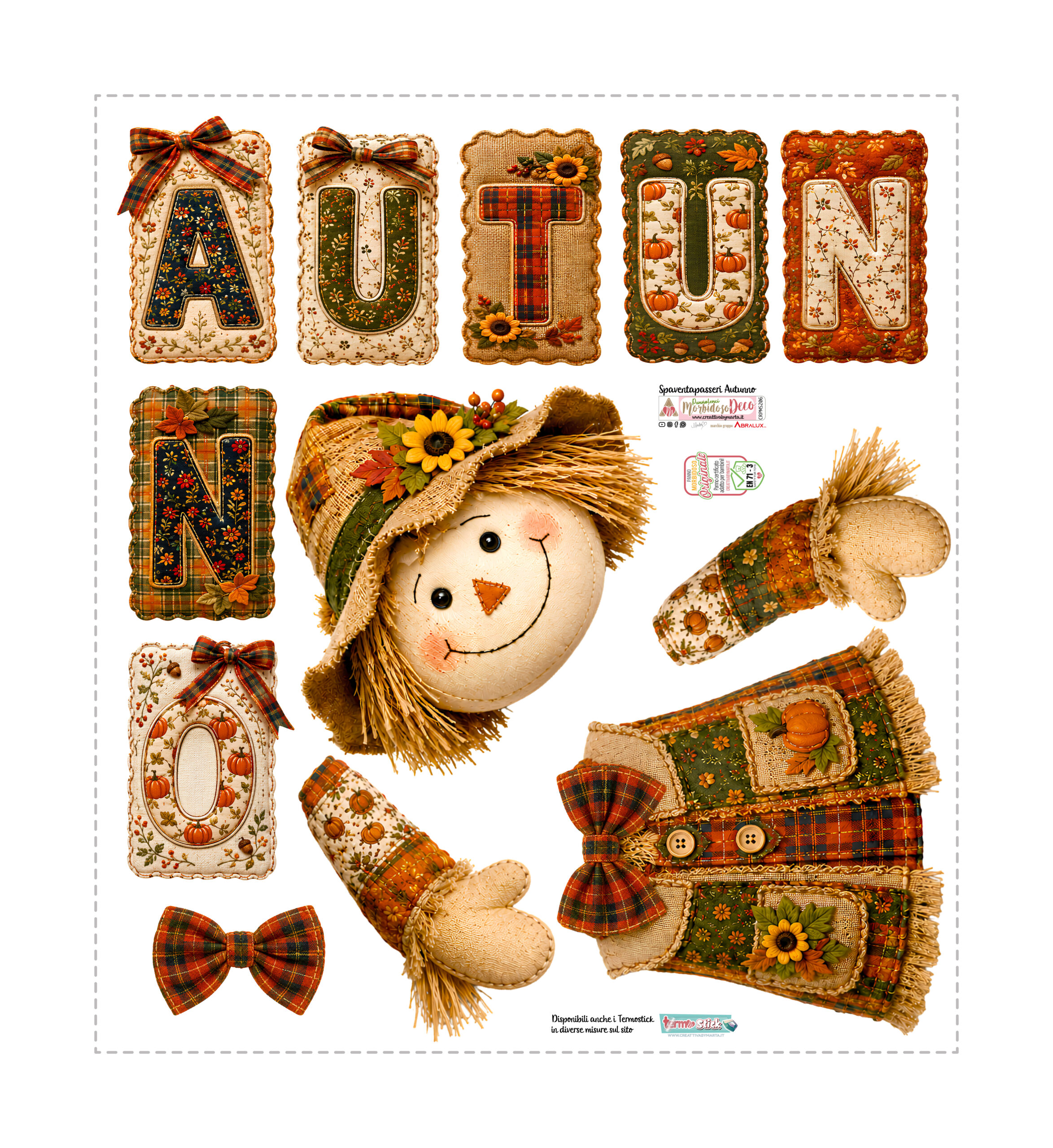 Decorazioni patchwork autunnali con scritta AUTUNNO