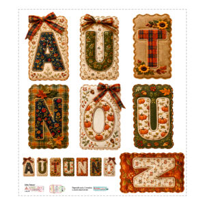 Lettere decorative autunnali con motivi floreali e zucche