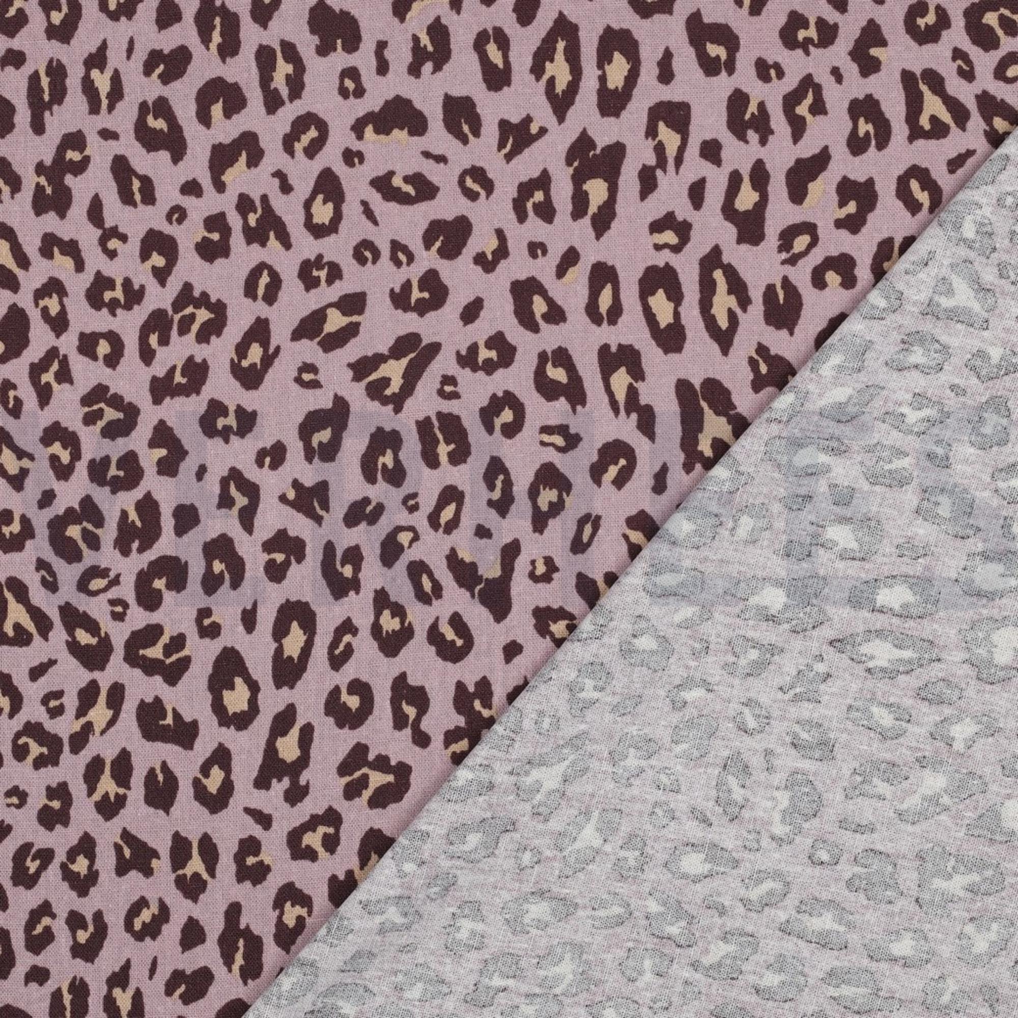 Tessuto rosa con stampa leopardata marrone