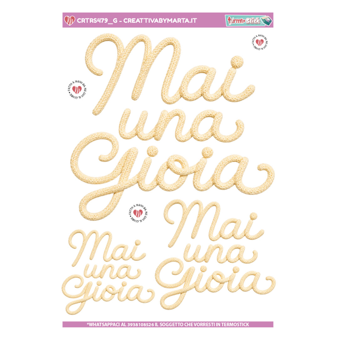 Scritta decorativa Mai una Gioia effetto corda