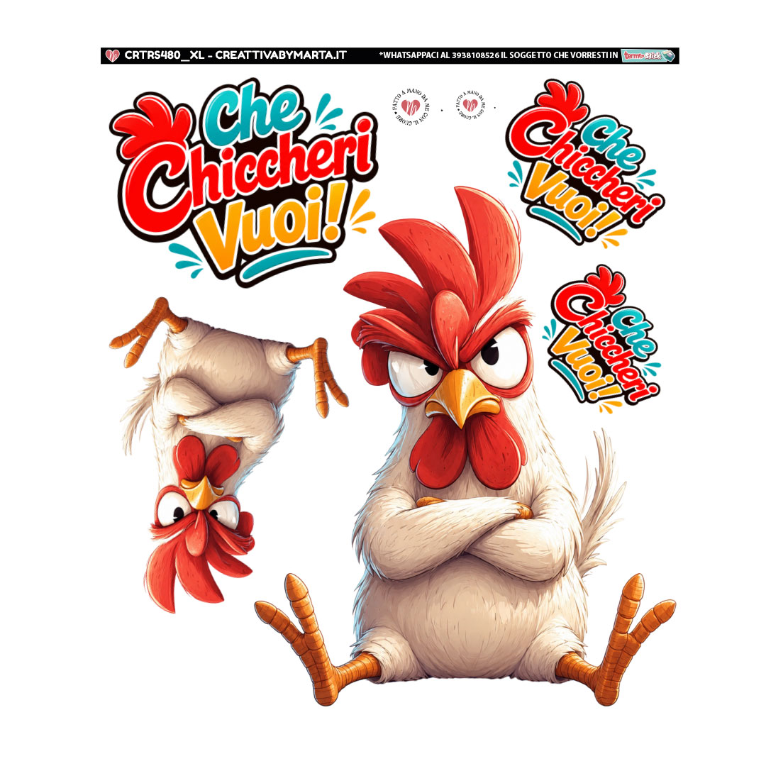 Galline cartoon con scritta Che Chiccheri Vuoi
