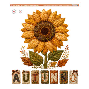Girasole decorativo con scritta Autunno patchwork