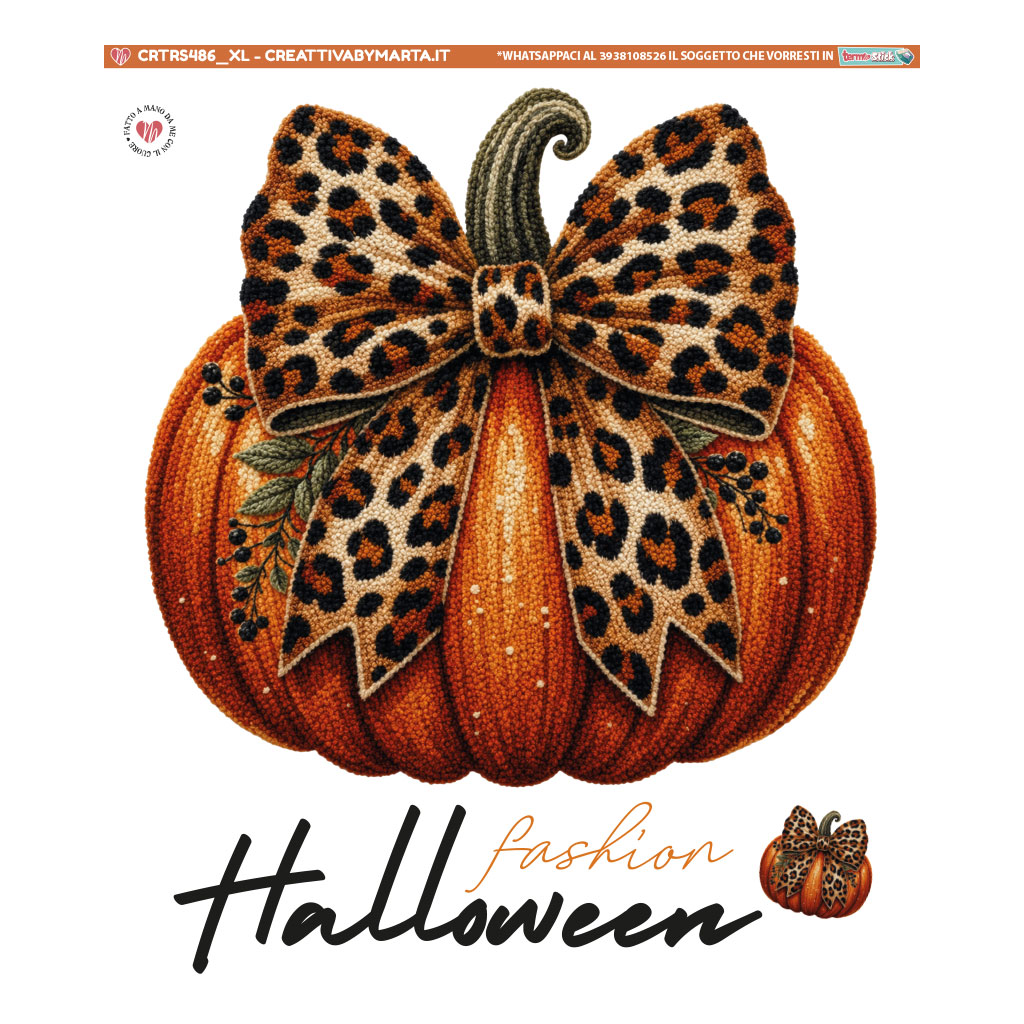 Zucca decorativa con fiocco leopardato Halloween