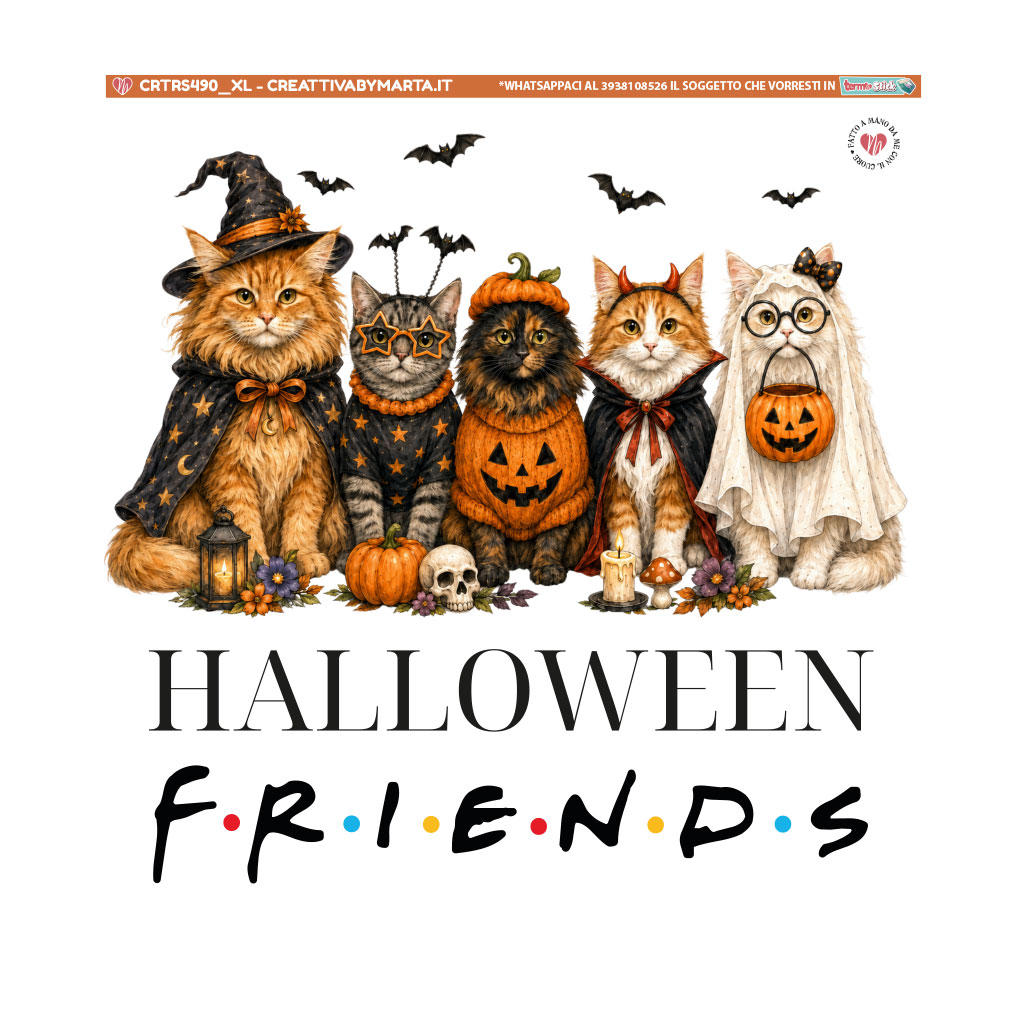 Cinque gatti in costume di Halloween
