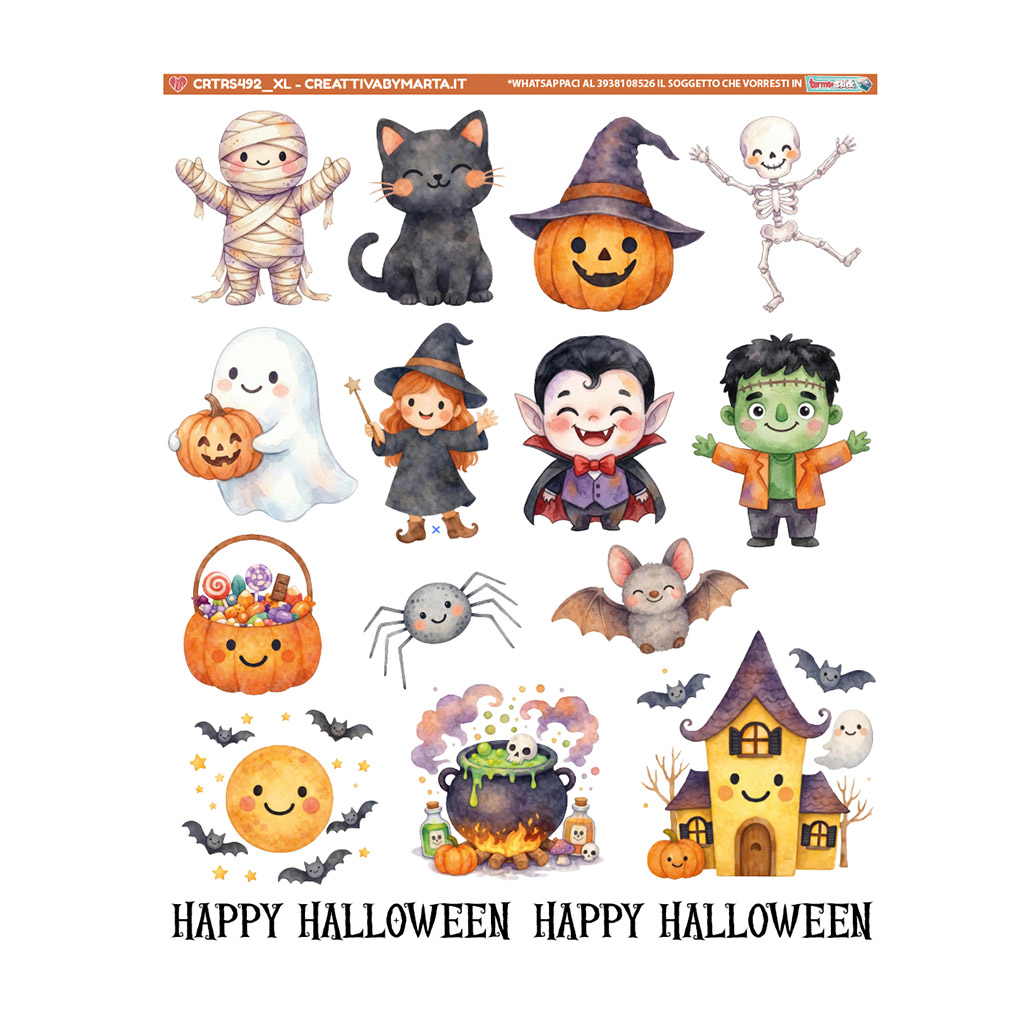 Illustrazioni acquerello personaggi Halloween carini