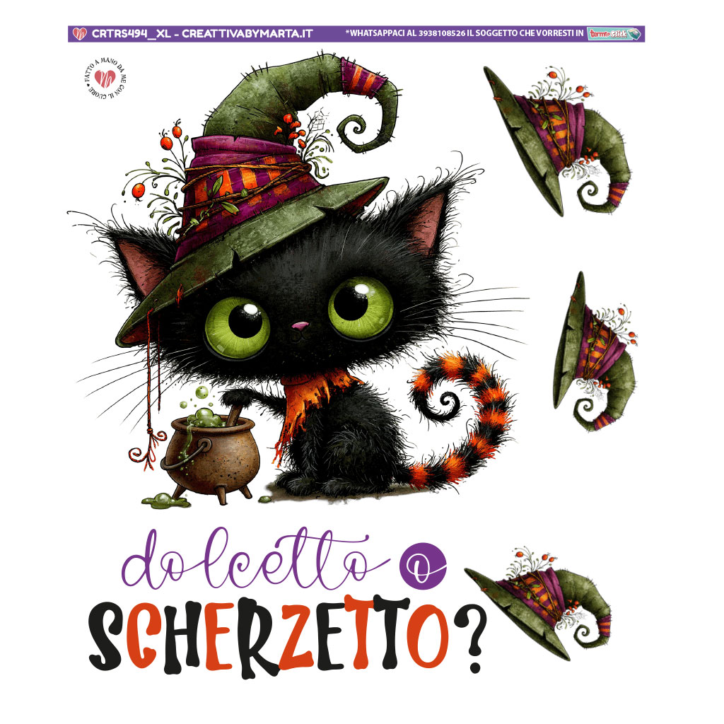 Gattino nero con cappello da strega Halloween