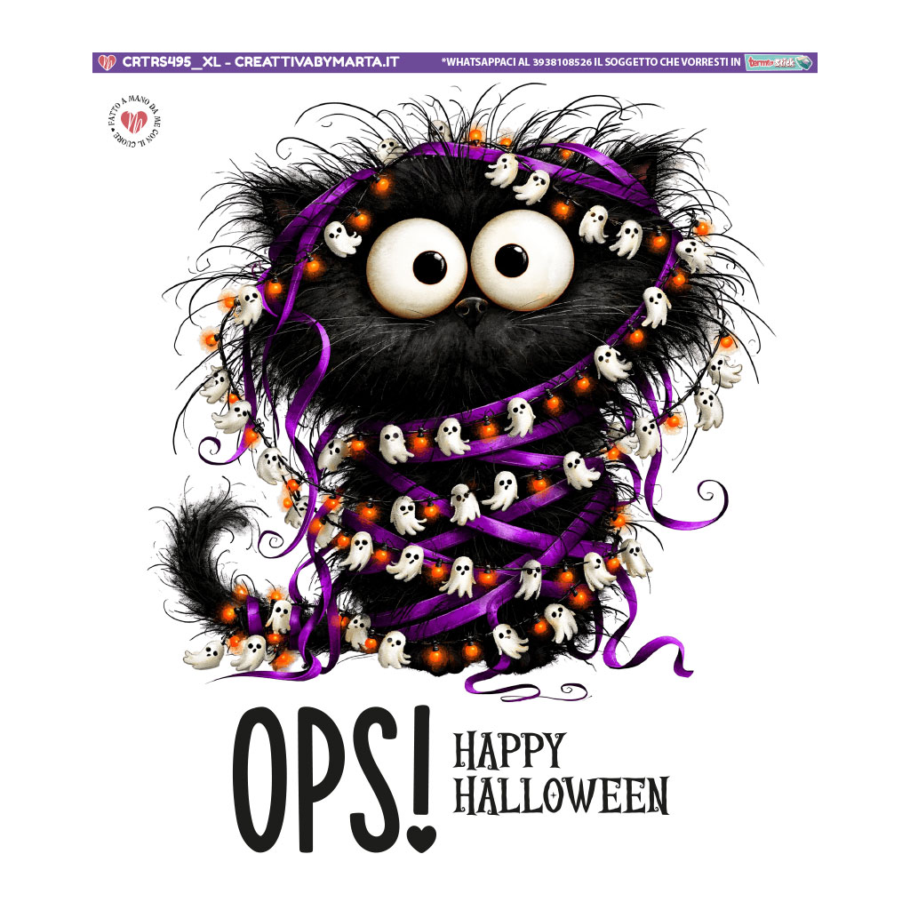 Gatto nero peloso decorato per Halloween