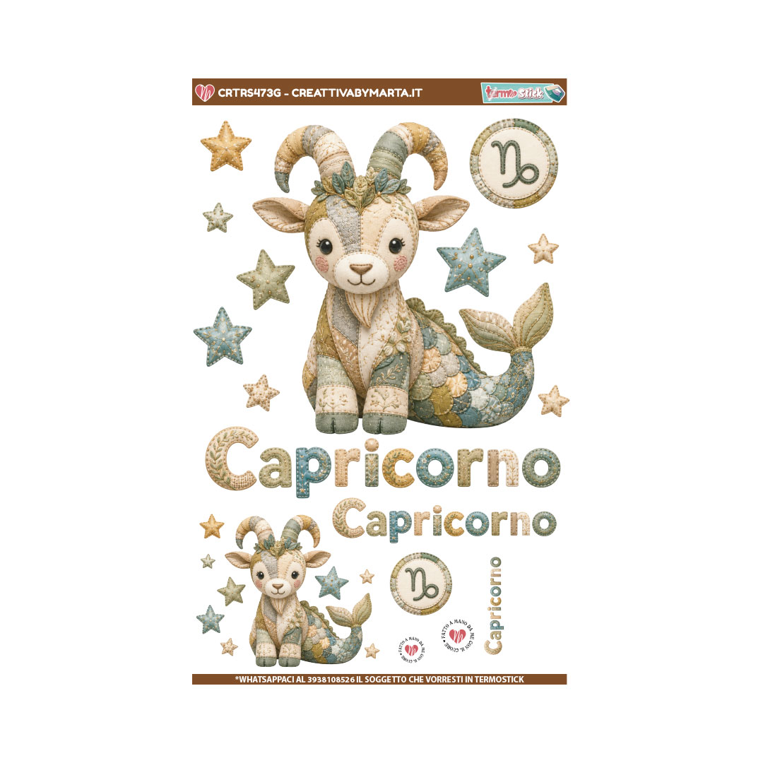 Illustrazione Capricorno stile kawaii con stelle
