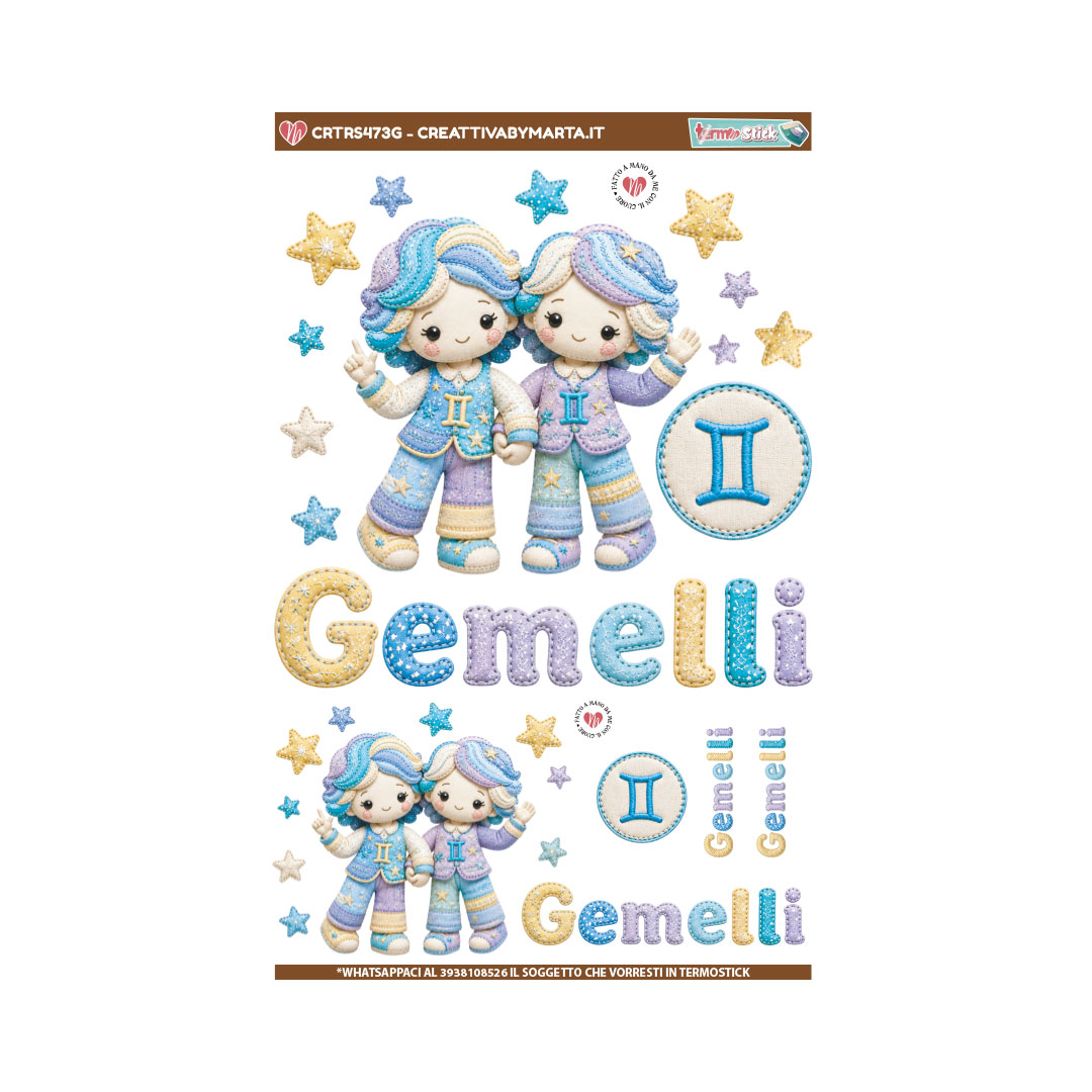 Illustrazione segno zodiacale Gemelli con bambini stellati