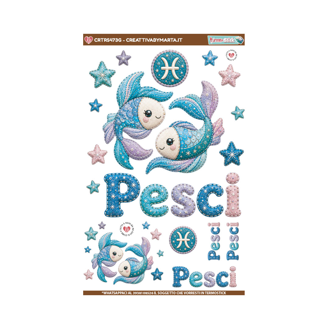 Illustrazione segno zodiacale Pesci con pesci azzurri