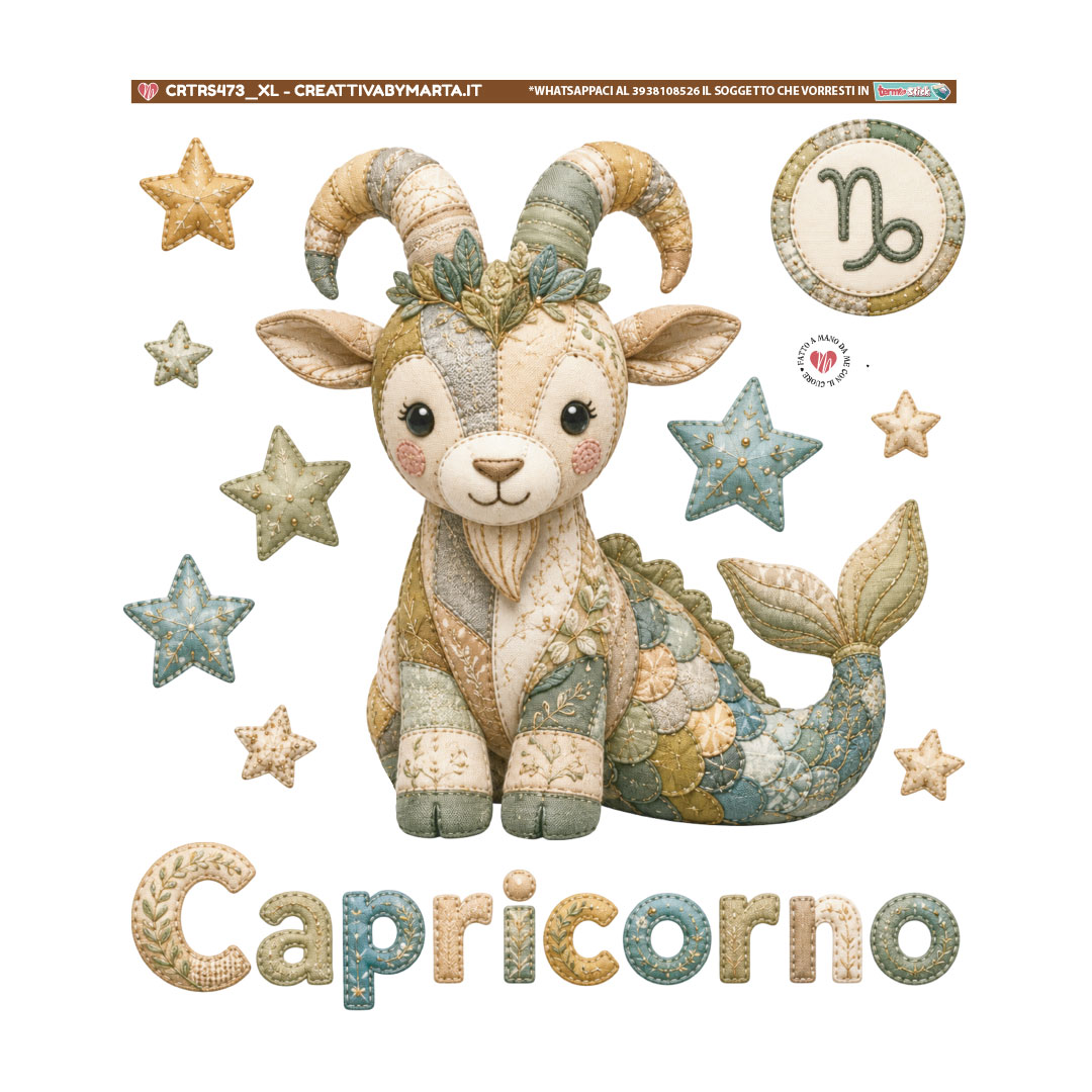 Illustrazione Capricorno patchwork con stelle zodiacali