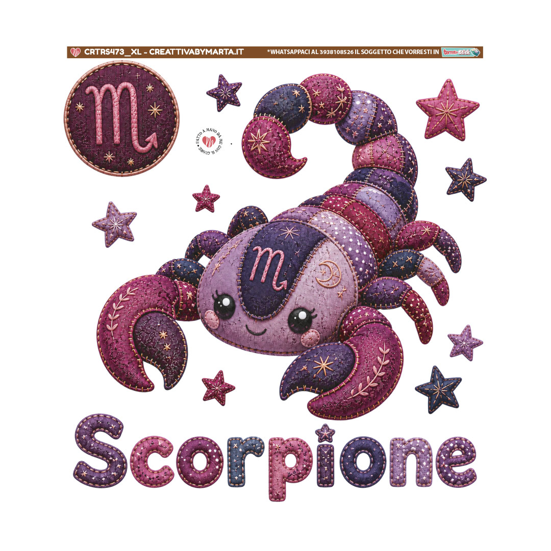 Illustrazione patchwork segno zodiacale Scorpione viola