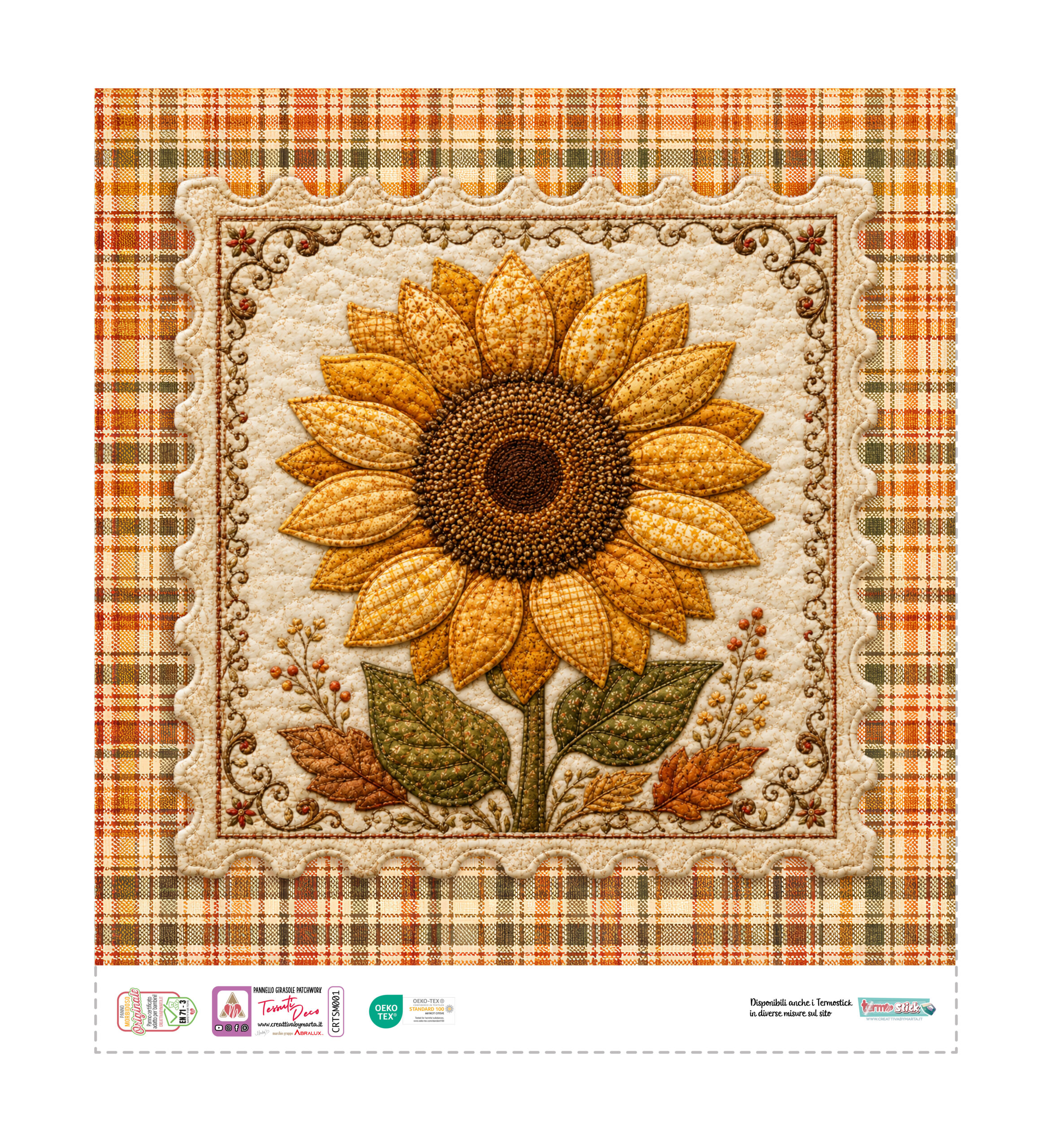 Pannello patchwork con grande girasole decorativo