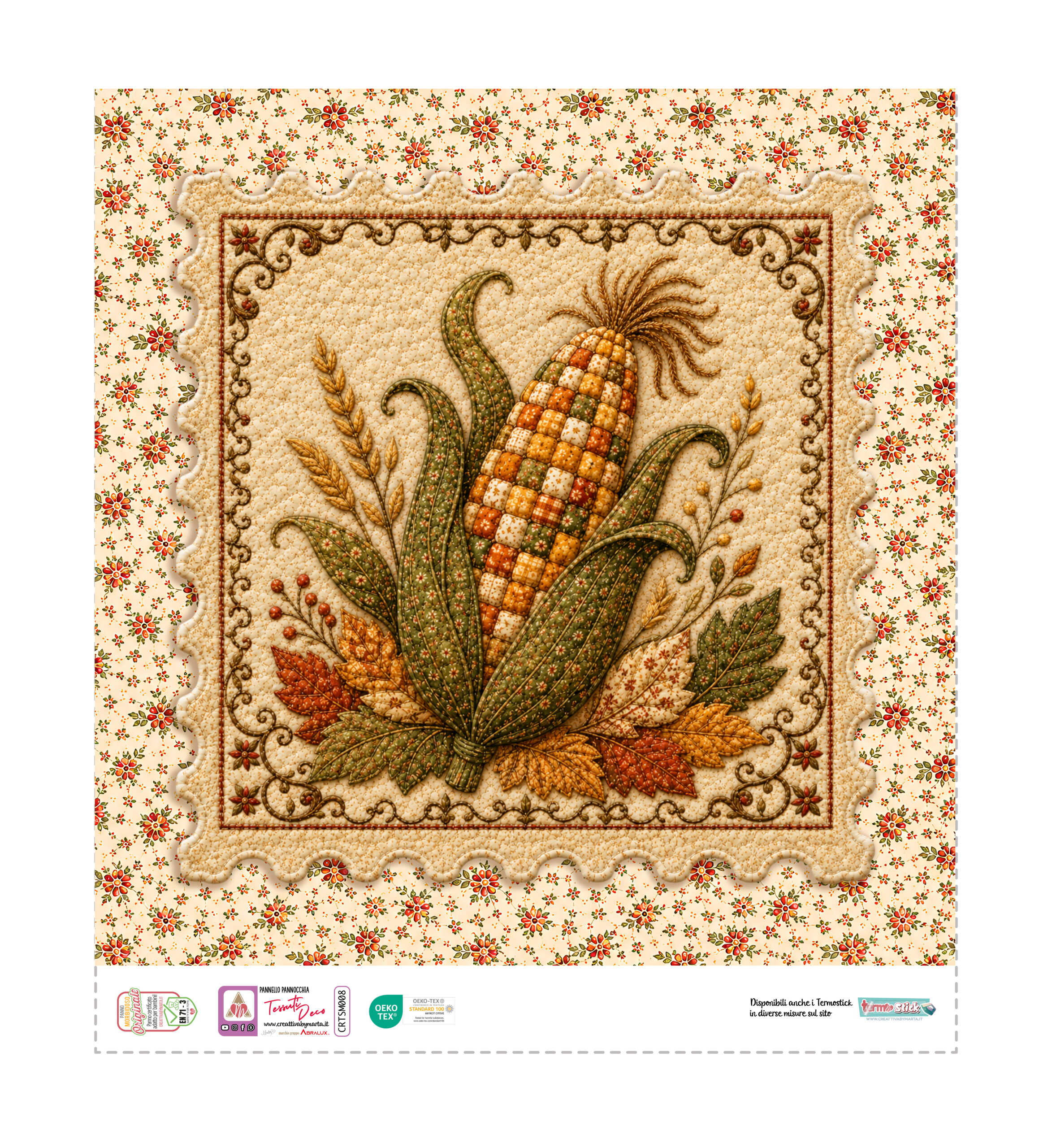 Pannello quilt con pannocchia e foglie autunnali