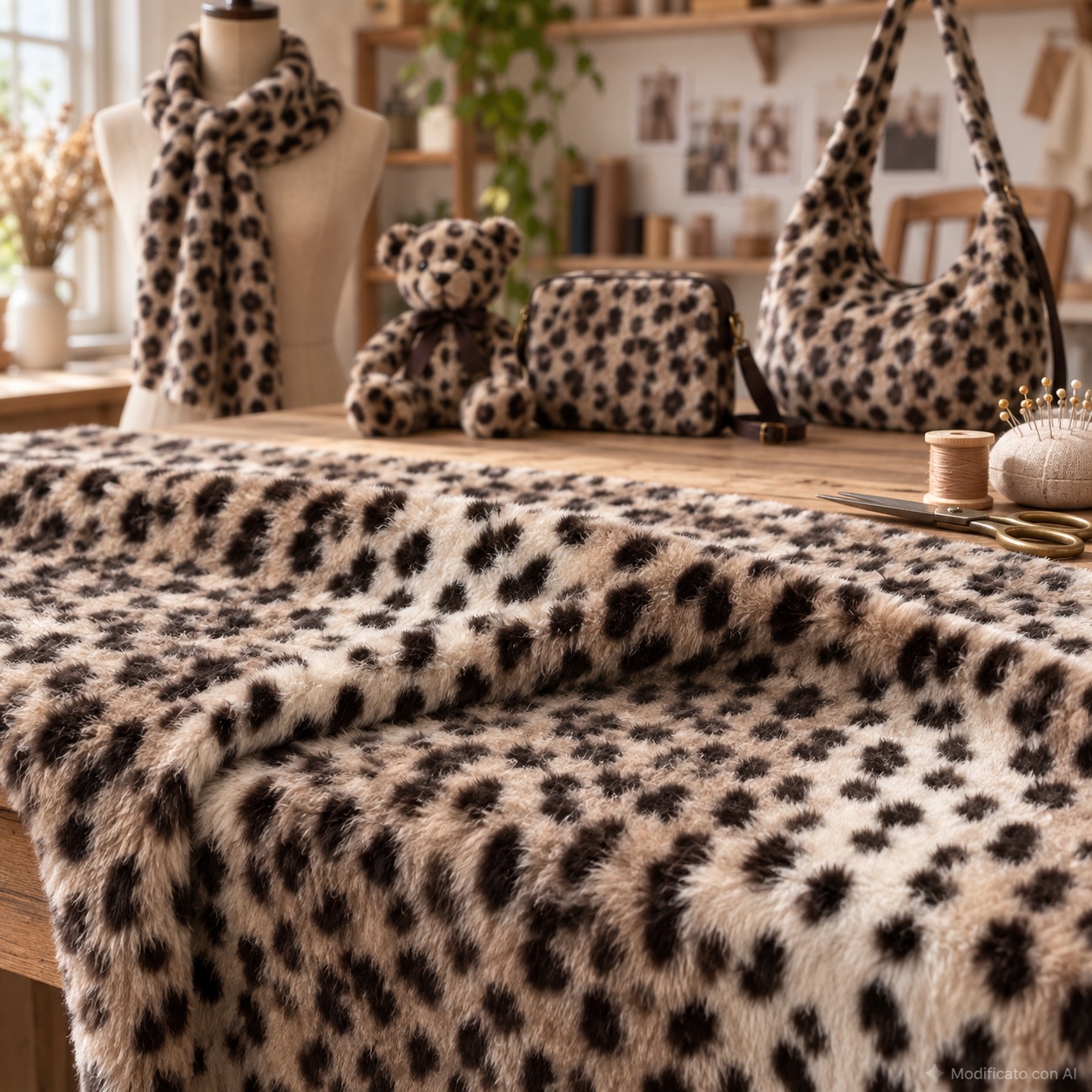 Tessuto maculato con accessori moda coordinati artigianali
