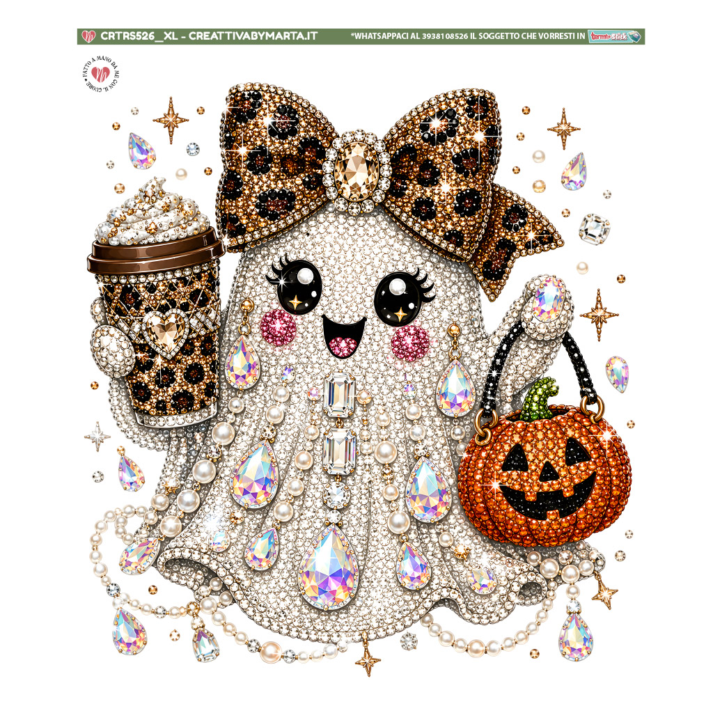 Fantasmino gioiello con fiocco leopardato e zucca Halloween