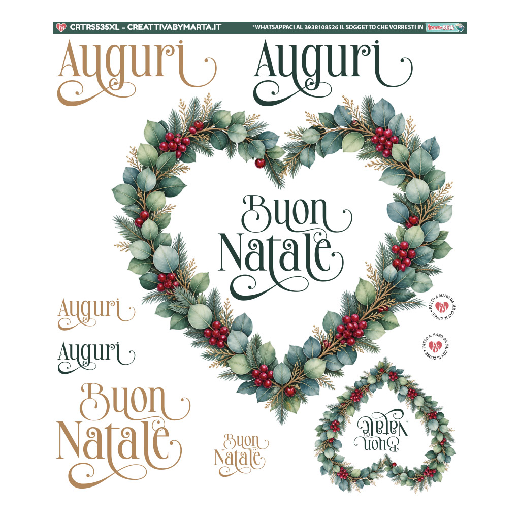 Ghirlanda natalizia botanica con scritte Auguri e Buon Natale