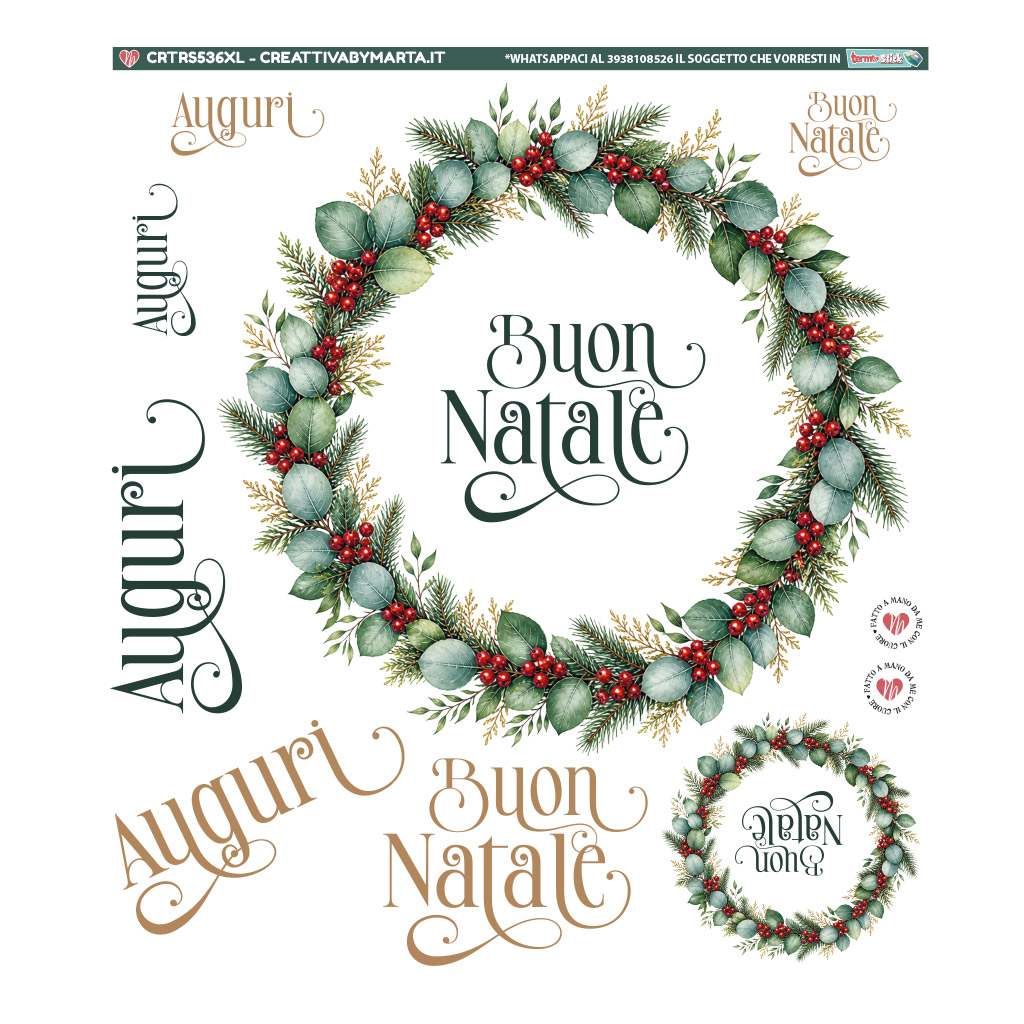 Ghirlanda natalizia con bacche rosse e scritta Buon Natale