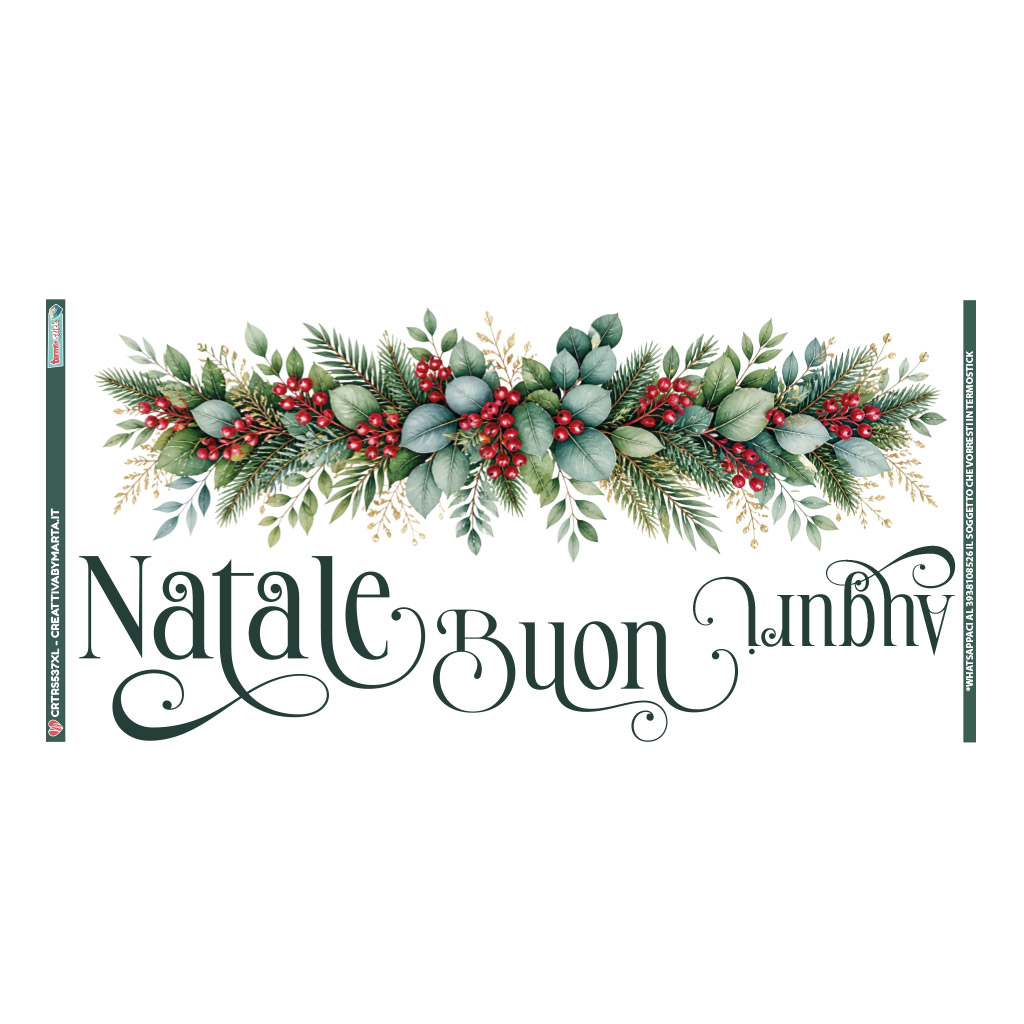 Ghirlanda natalizia con bacche rosse e scritta Natale Buon Natale