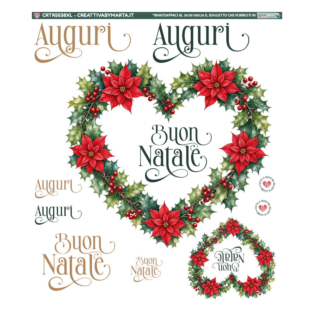 Ghirlanda natalizia con stelle di Natale e scritta augurale