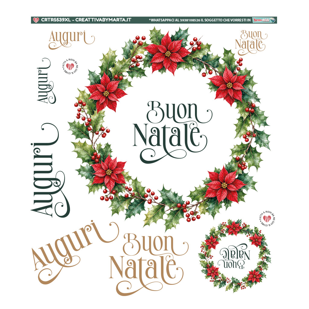 Ghirlanda natalizia con stelle di Natale e scritte augurali