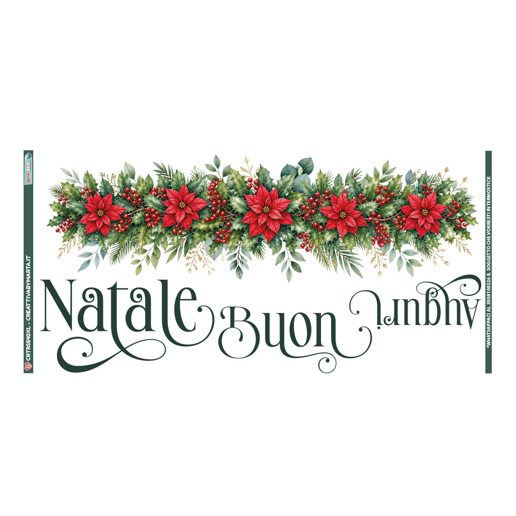 Ghirlanda natalizia con stelle di Natale e scritta augurale
