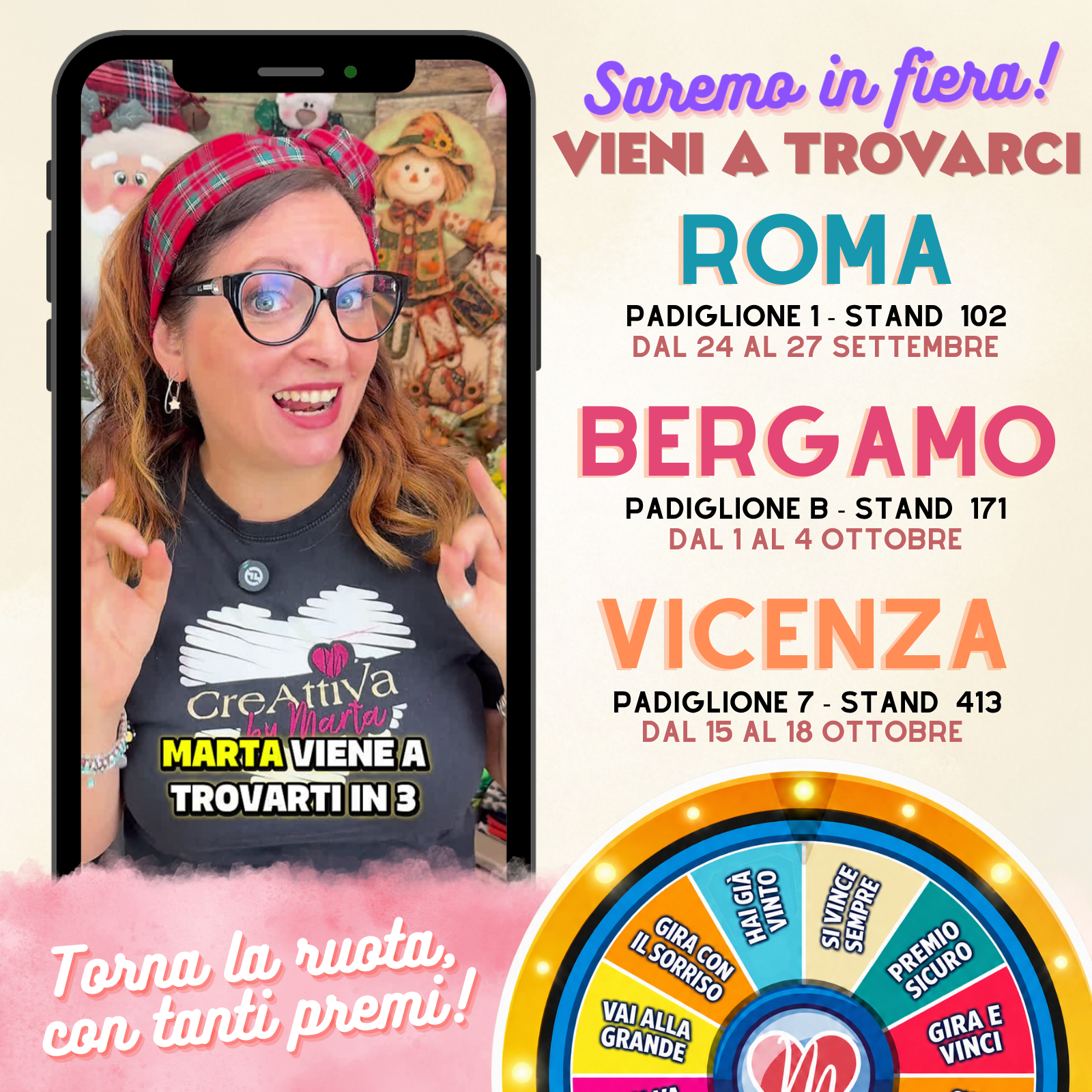 Locandina eventi Creattiva a Roma, Bergamo e Vicenza