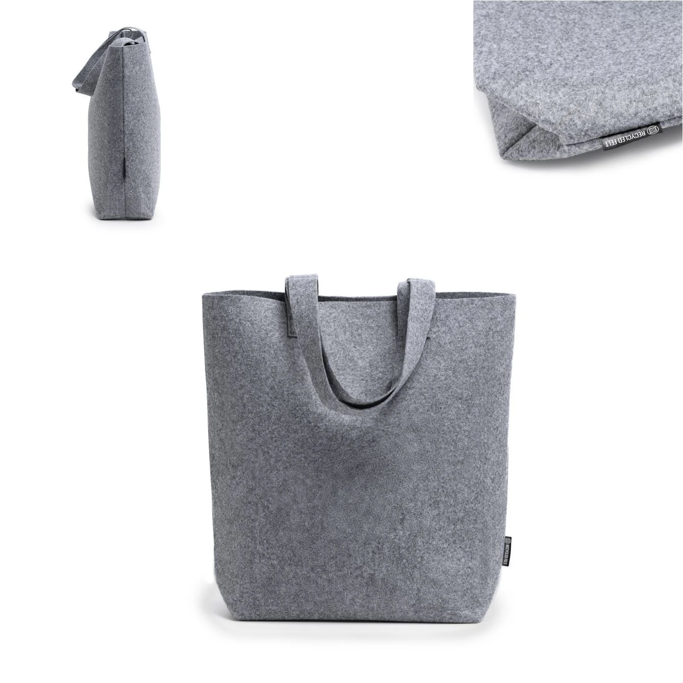 Borsa tote grigia in feltro riciclato con manici