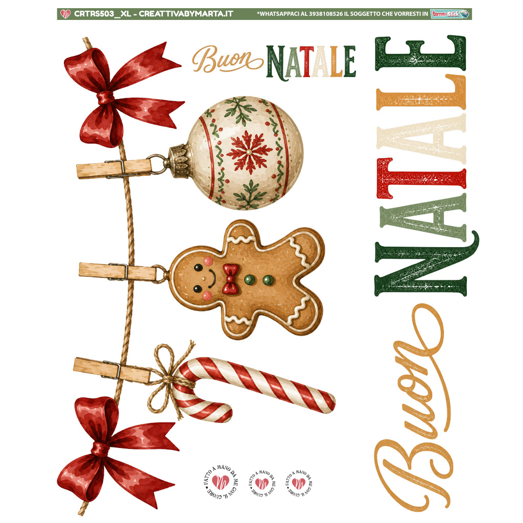 Decorazioni natalizie con pallina, omino biscotto e bastoncino