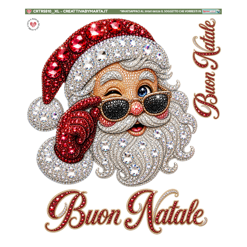 Babbo Natale scintillante con occhiali da sole e scritta augurale