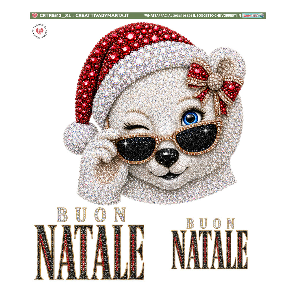 Orsetto scintillante con cappello natalizio e occhiali da sole