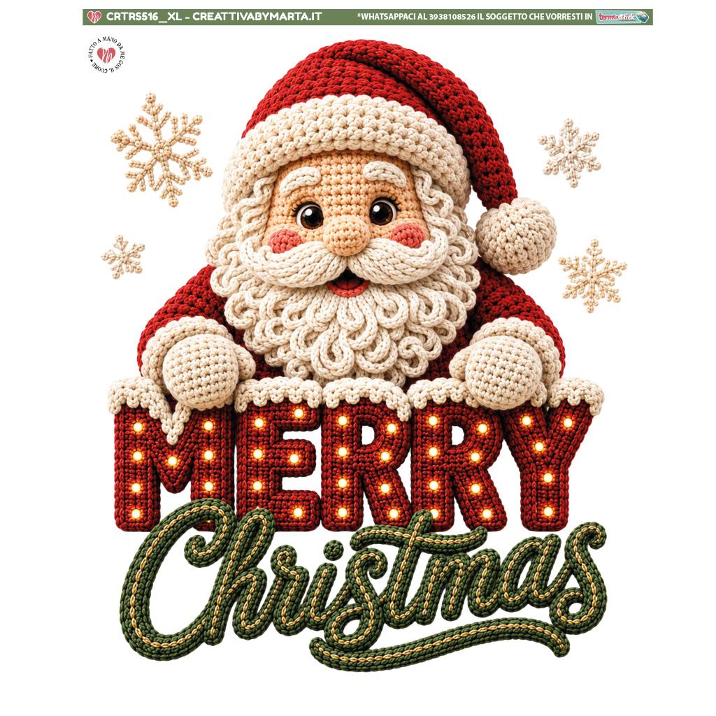 Babbo Natale all'uncinetto con scritta Merry Christmas