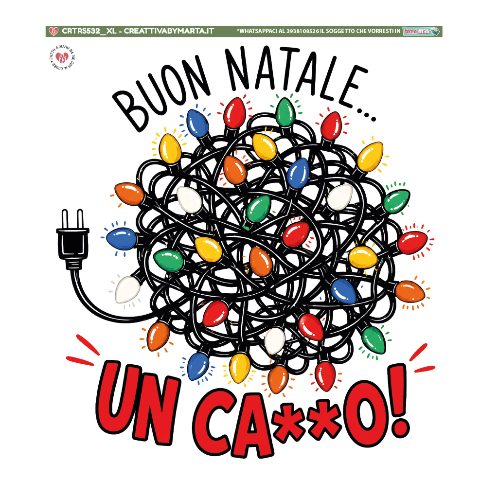 Groviglio di luci natalizie colorate con scritta ironica