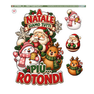 Illustrazione natalizia con Babbo Natale, pupazzo e renna
