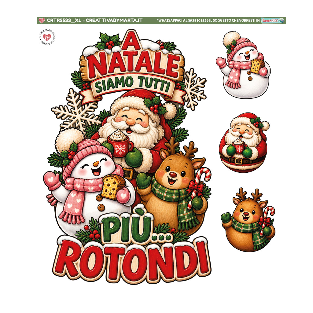 Illustrazione natalizia con Babbo Natale, pupazzo e renna