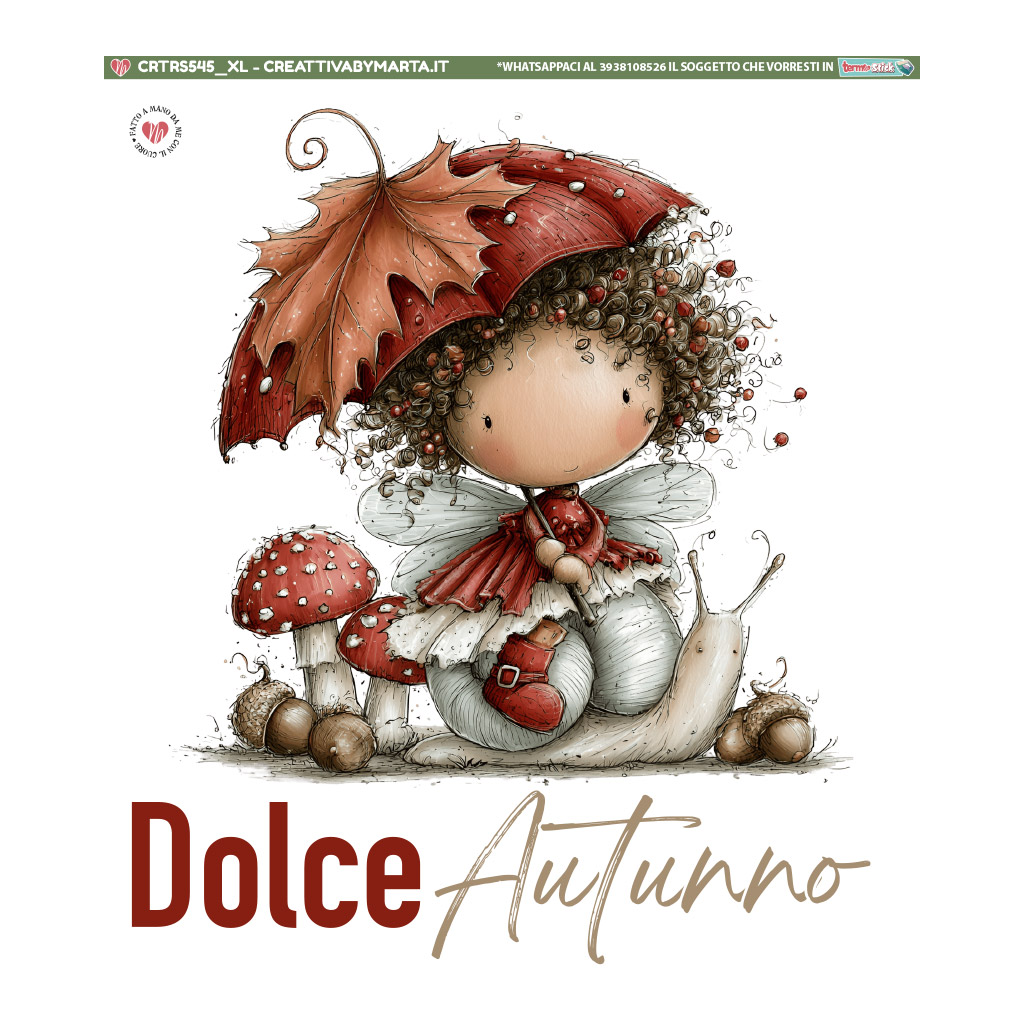 Fatina autunnale con ombrello-foglia e lumaca