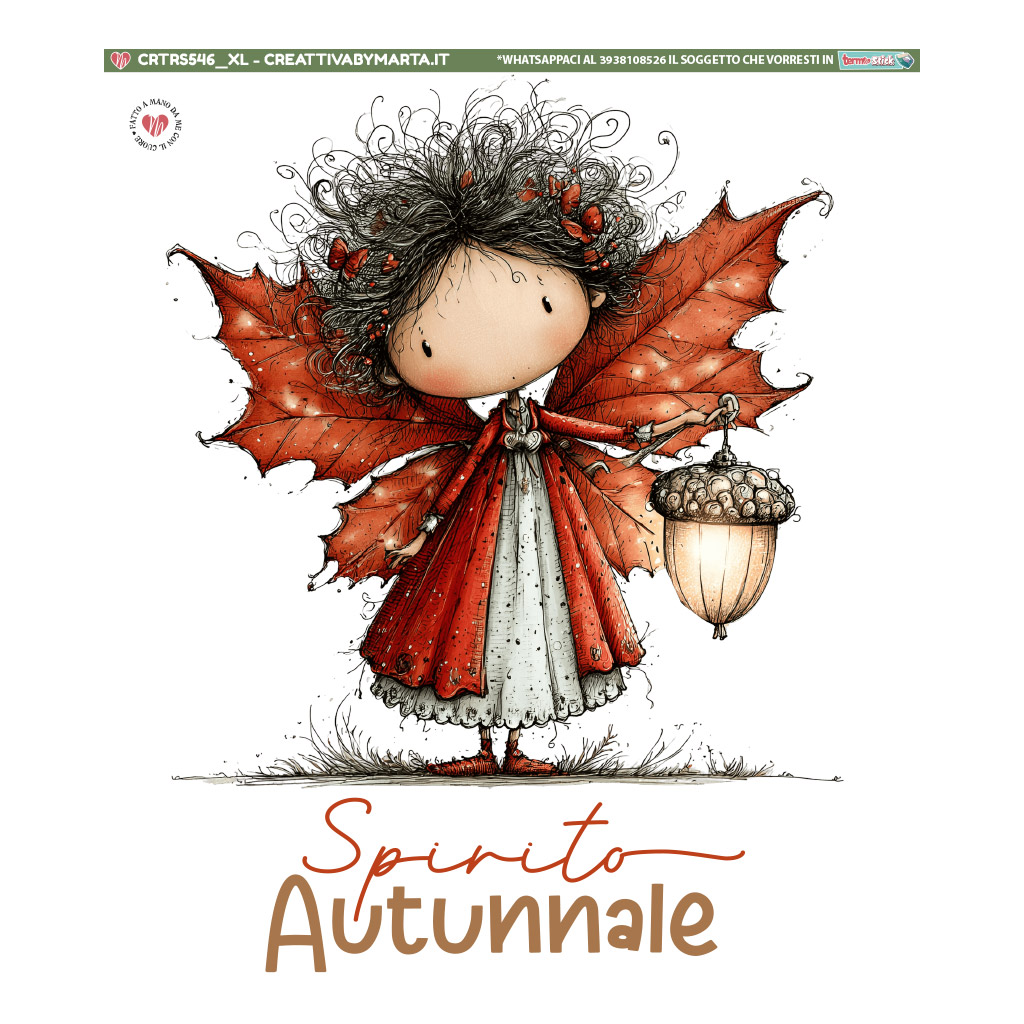 Fata autunnale con ali di foglie e lanterna di ghiande