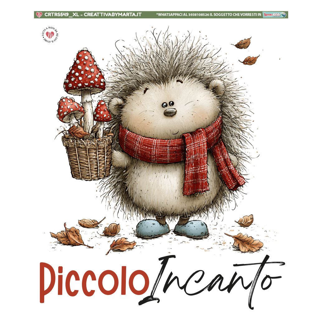 Riccio con sciarpa e cestino di funghi