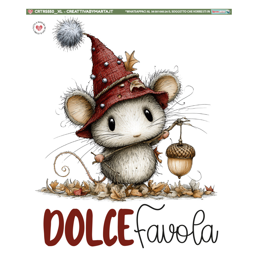 Topolino con cappello rosso e ghianda, dolce favola