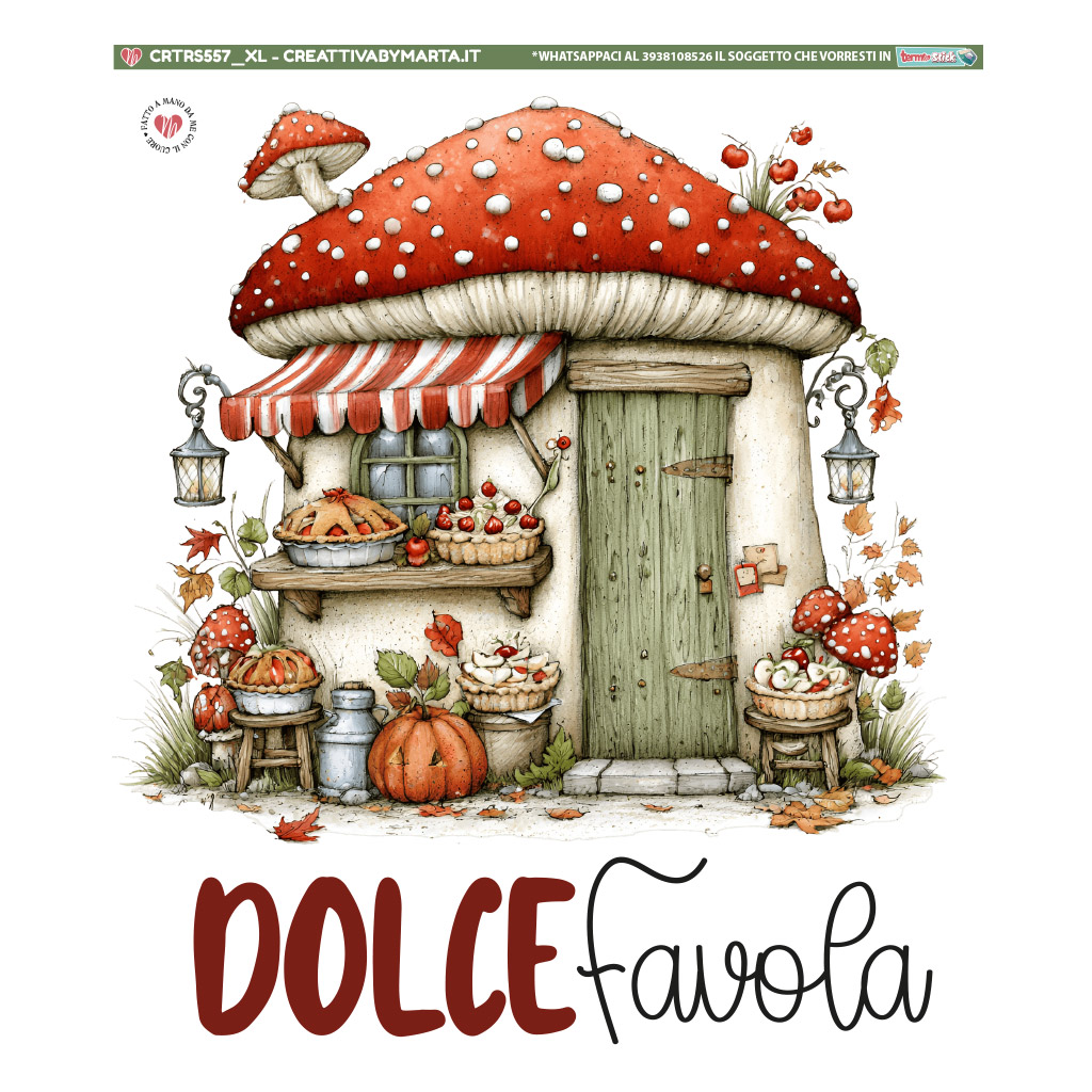 Casetta a fungo autunnale con dolci e zucche